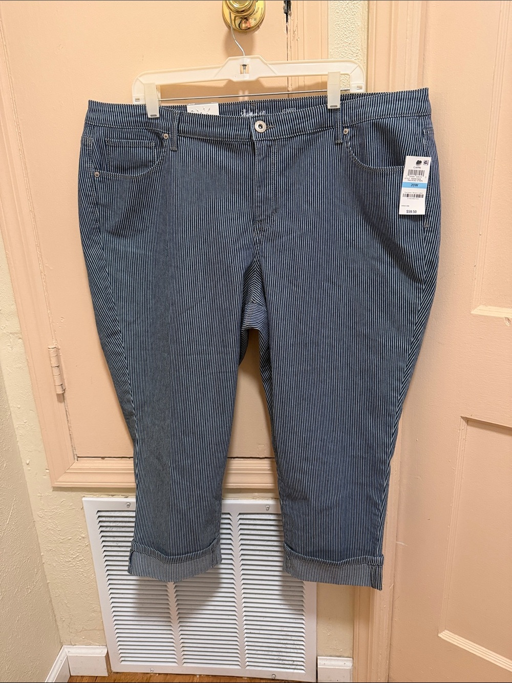 Style & Co. Blue Railroad Pinstripe Ankle Jeans